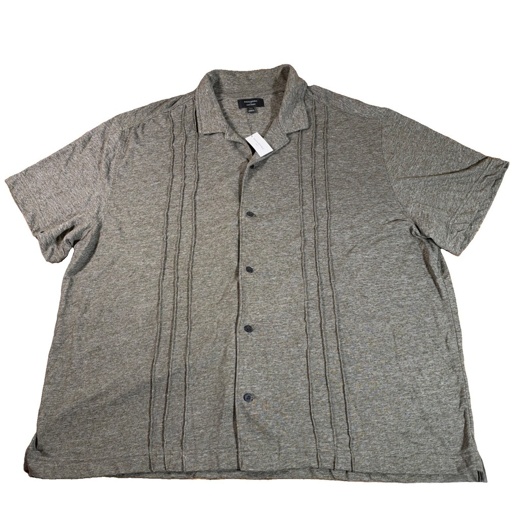 NWT Banana Republic Mens XXL Earth Green Linen Blend Standard Pintuck Polo Shirt